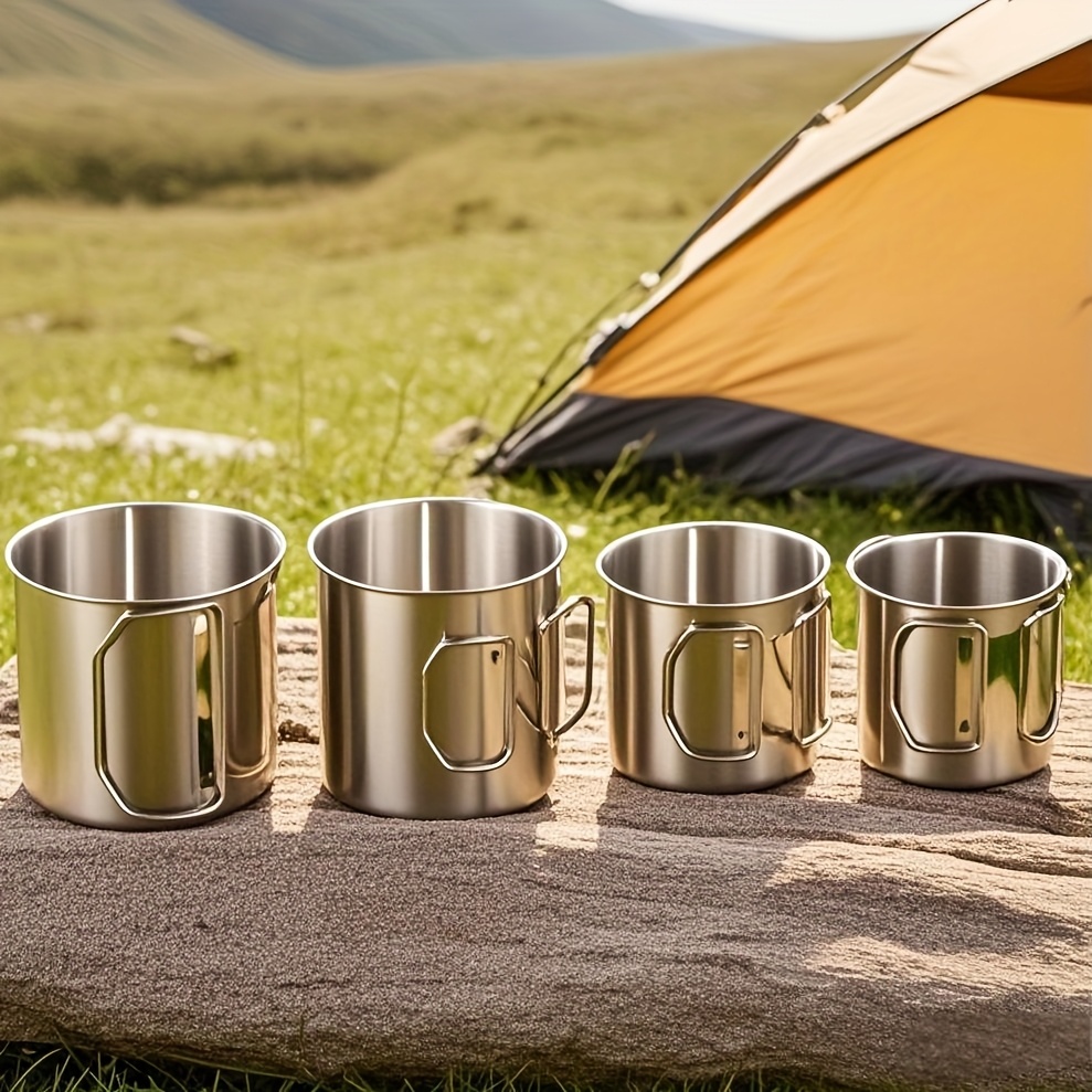 Image of 4pcs Durable Stainless Steel 304 Cup, Portable Water Cup Set, Foldable, Stackable Cup, Coffee Cup, Suitable For Hot And Cold Drinks, Perfect For Outdoor Camping, Picnicking, Barbecue, Dishwasher