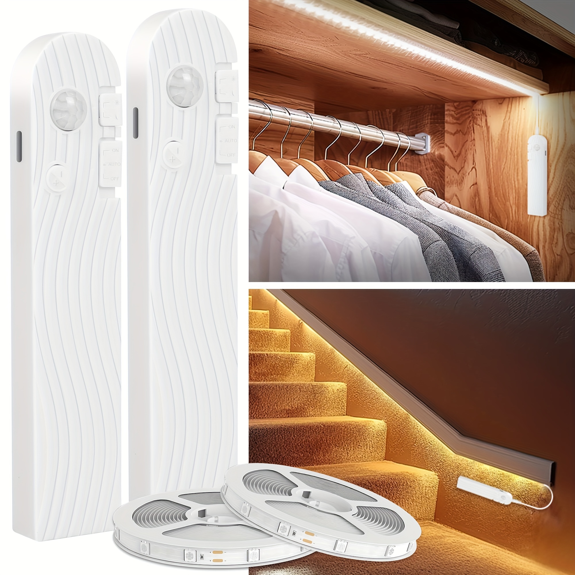 

2pcs 6.56ft Stair Lights Motion Sensor Indoor - Rechargeable Closet Staircase Pantry Kitchen Lighting, 2200mah Battery Powered Motion Activated Led Light Strip