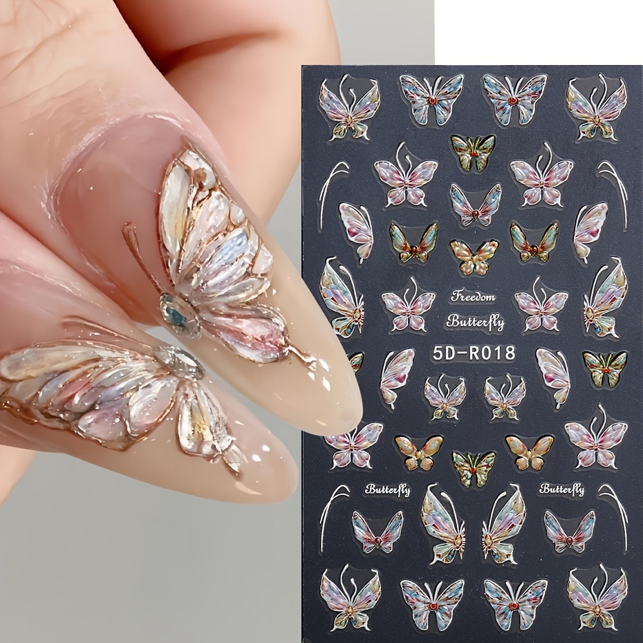 

Sparkling 5d Butterfly Nail Art Stickers - Self-adhesive, Hypoallergenic Decals For Diy Manicure & Pedicure