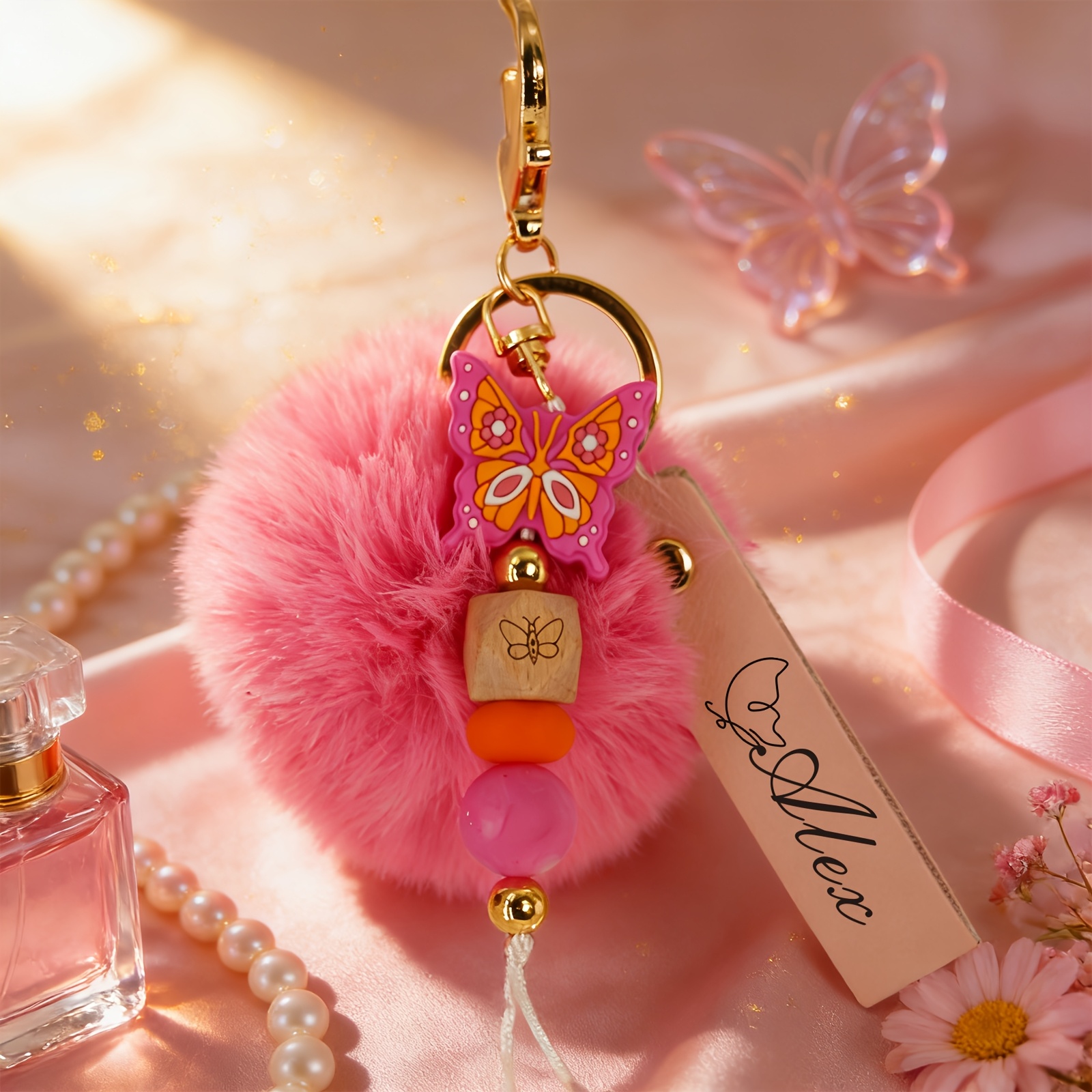 TEMU 1pc Custom Name Keychain, Personalized Beaded Key Ring, Charm, Cute Aesthetic Bag Charm, Car Key Accessory, Valentines Day Gift For Women &
