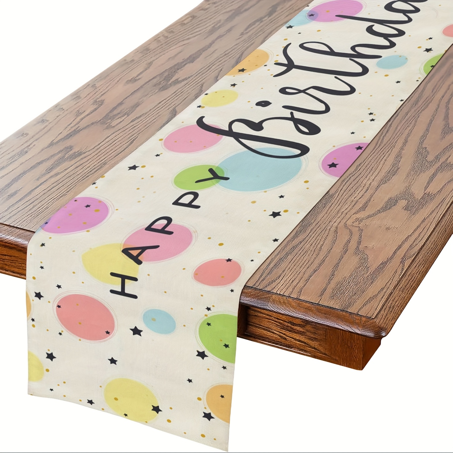 Image of 1pc Linen Happy Birthday Table Runner Farmhouse Table Decoration For Kitchen Dinning, Indoor Outdoor Home Dinner Party (rainbow) 13x48/13x72/13x108 Inch