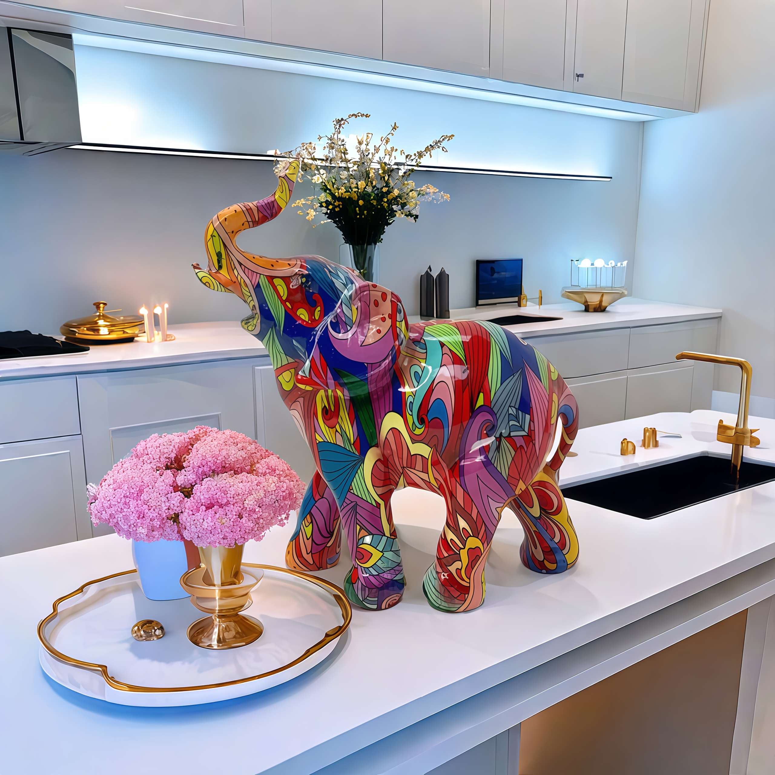 

Colorful Elephant Resin Statue For Home Decor - Ideal For Living Room, Bedroom, Entryway, Tv Cabinet, Bar, And Office, Tree Resin, , Office Decor