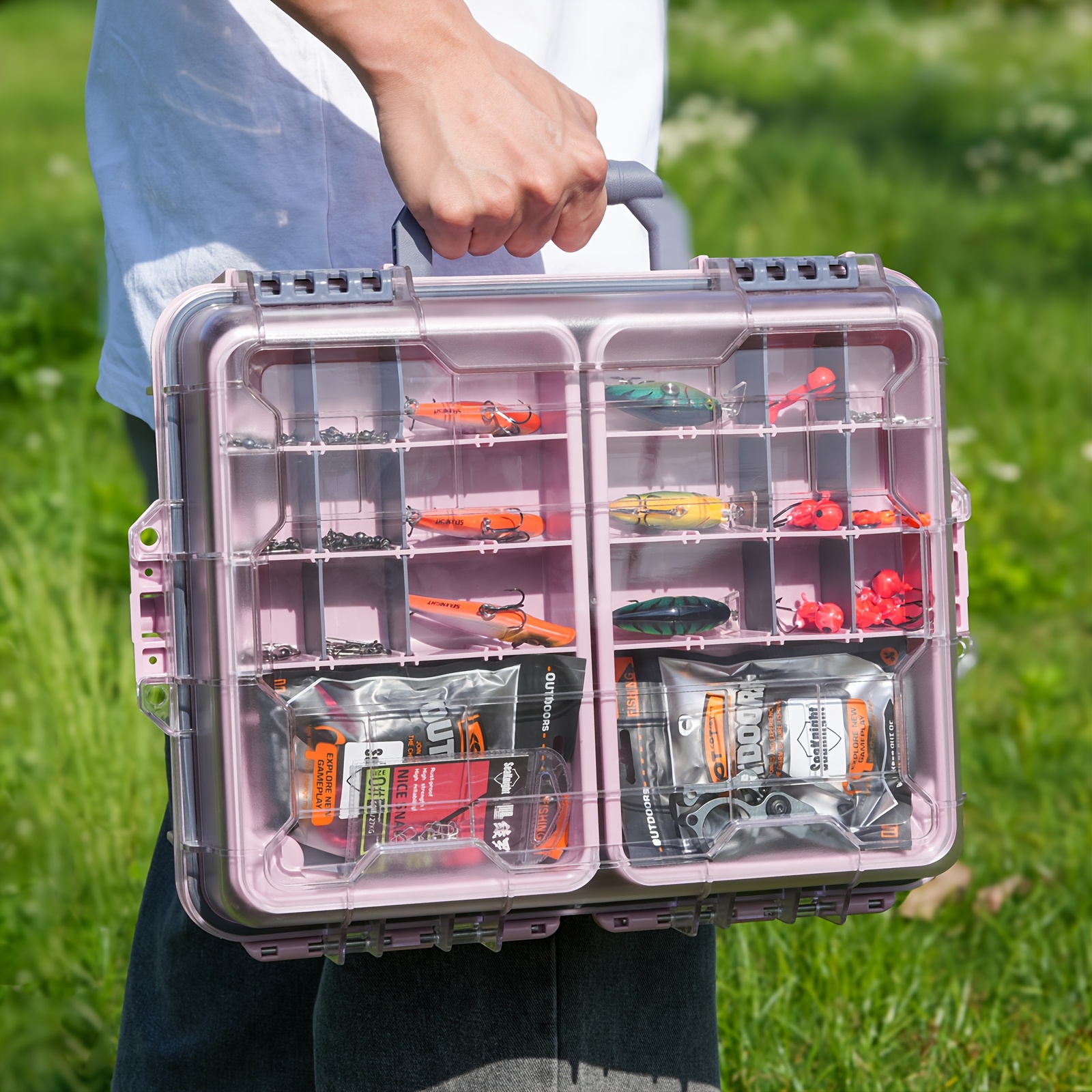 three layer fishing tackle box fashion style solid color - Temu