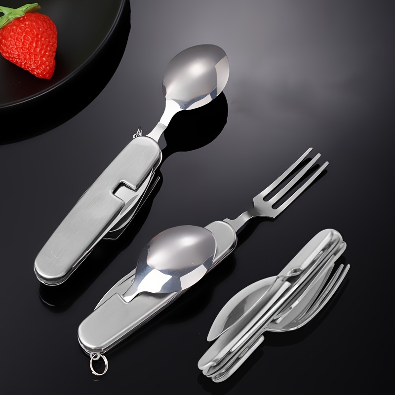 

1pc, Stainless Steel Folding Cutlery, Portable 3-in-1 Spoon, Fork & Knife Combo, Creative Travel Utensils With Compact Carry Case
