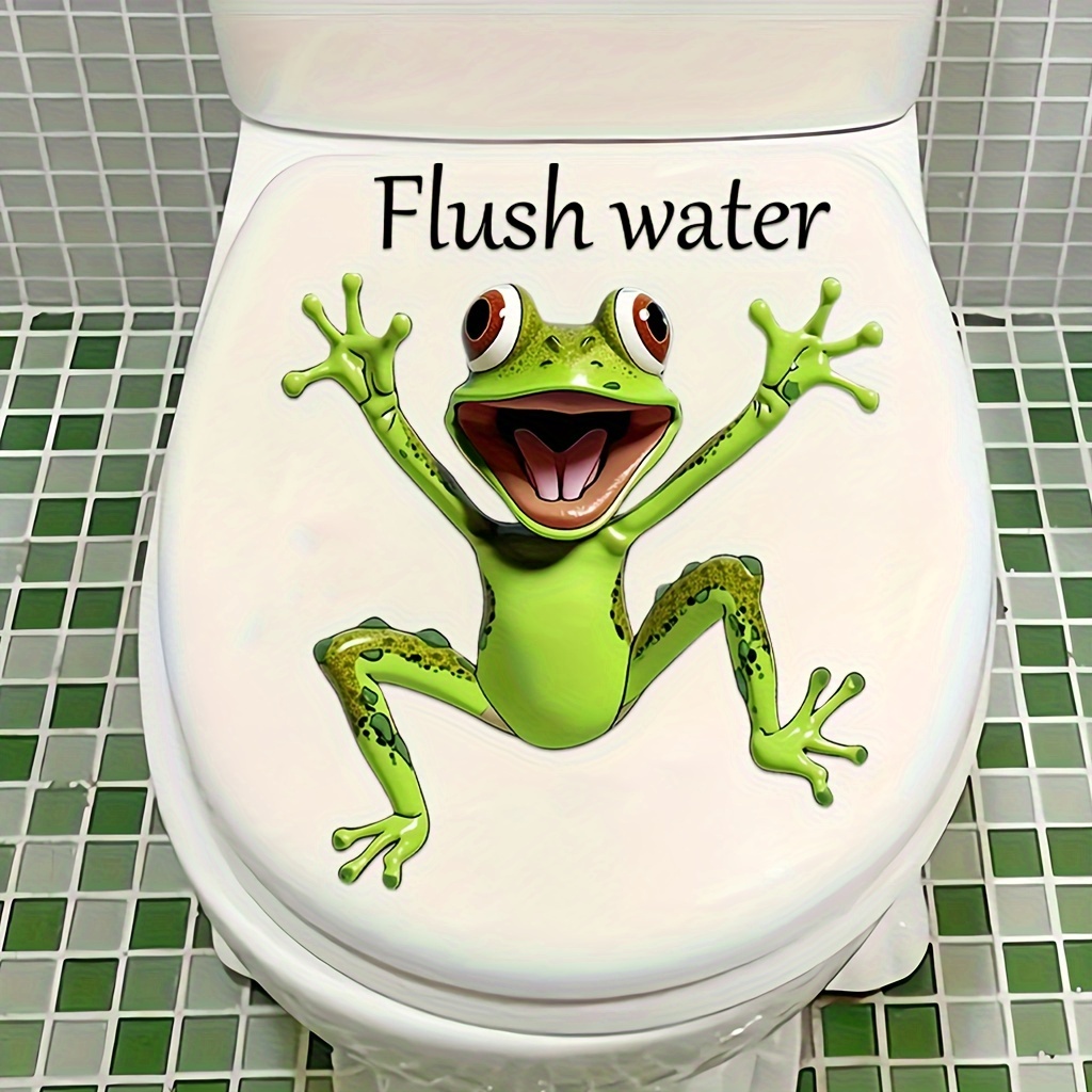 

Animated Green Amphibian Vinyl Toilet Lid Decal With Self-adhesive, Reusable Bathroom Decoration Sticker, Enthusiastic Animal Graphic, Suitable For Plastic Surfaces - 1 Piece