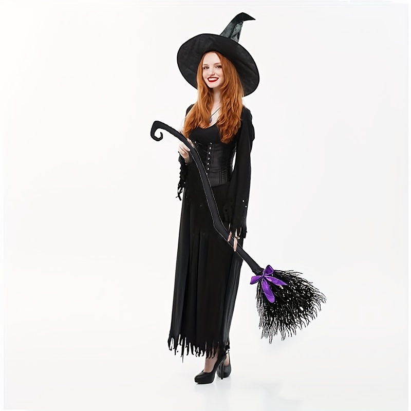 Image of 54.5 Inches (. 138.43 Cm) Witch Broom With Ribbon, Suitable For Halloween Evil Witch Broom, Costume Party, Photo Booth Accessory, Halloween Decoration Prop