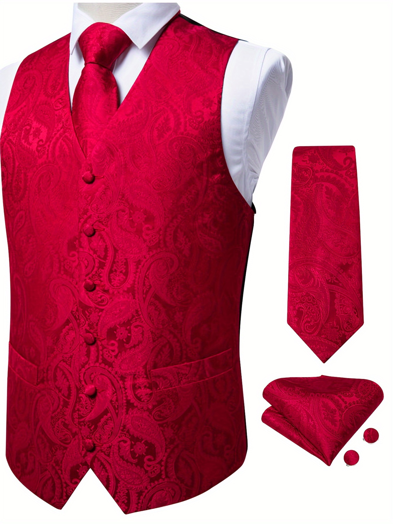 Men S Classic Formal Suit Vest & Necktie Set - Elegant  , Non-Stretch Fabric, Button Front Closure,   Wedding, Business, Party Attire - Formal Attire for Men, Business Casual Wear,  , Durable Construction, Pocket Square Included, Stylish Men, PLUS SIZE, Wedding Attire, Business Attire, Stylish Stripes, Elegant Detailing, Suit Jacket Not Included, Contemporary Men, Suitable for   Canadian Labour Day And Perfect Gift for Night