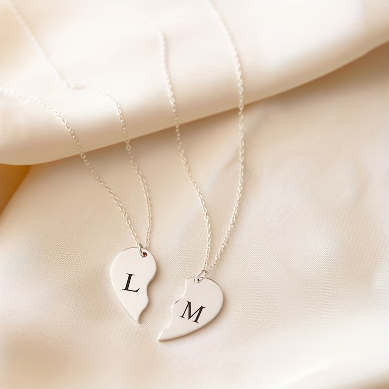Custom Half Heart-shaped Couple Pendant Necklace, Engraved Gift