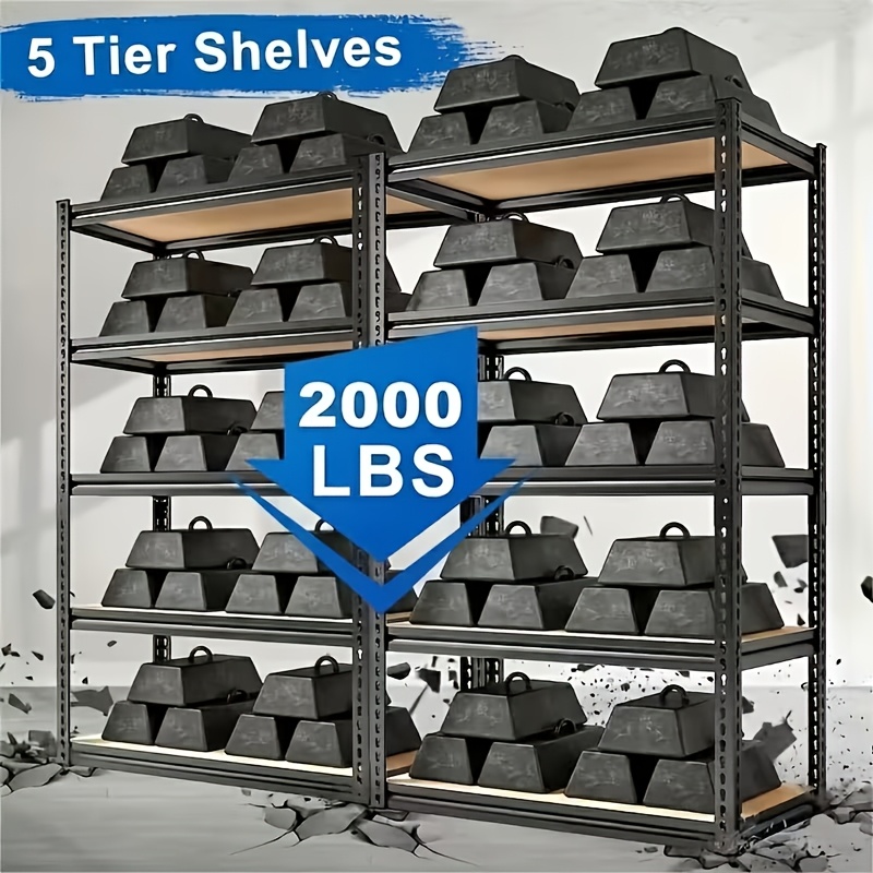 2pcs 5-Tier Heavy-Duty Metal Storage Shelves, 900KG Capacity