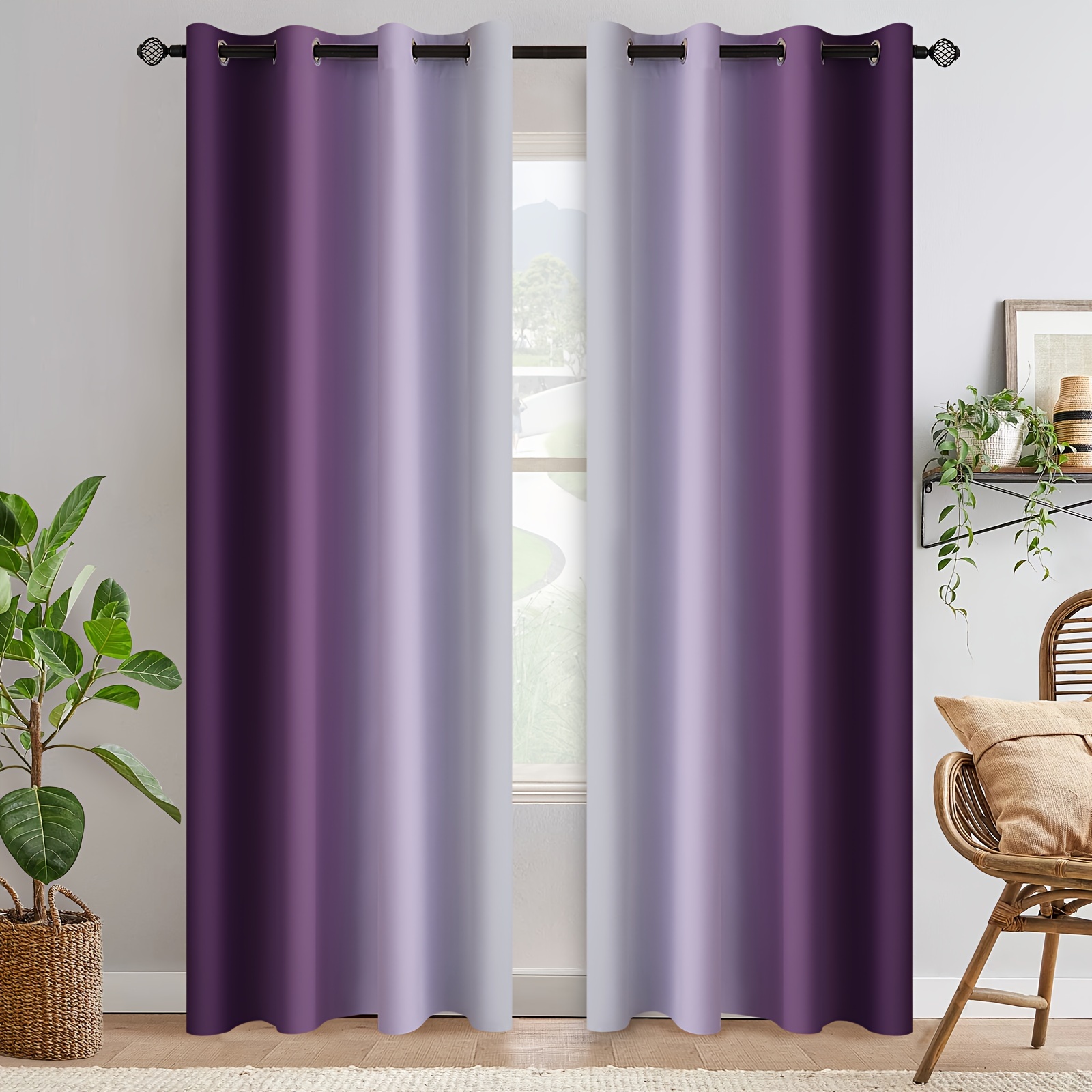 2pcs High-precision Shading Printed Curtains Purple Gray Gradient Curtains Thickened Shading Curtains Black Curtains Blue Curtains