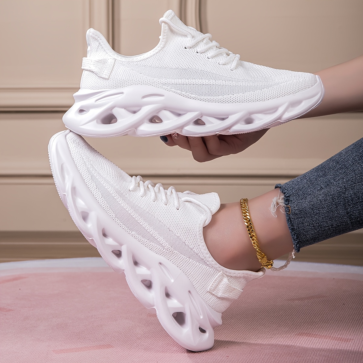 TEMU 2026 Fashion Sole Soft Upper Breathable Hollow Anti-odor Mesh Height-increasing Athletic Shoes Casual Fitness Running Shoes Valentine's -to-