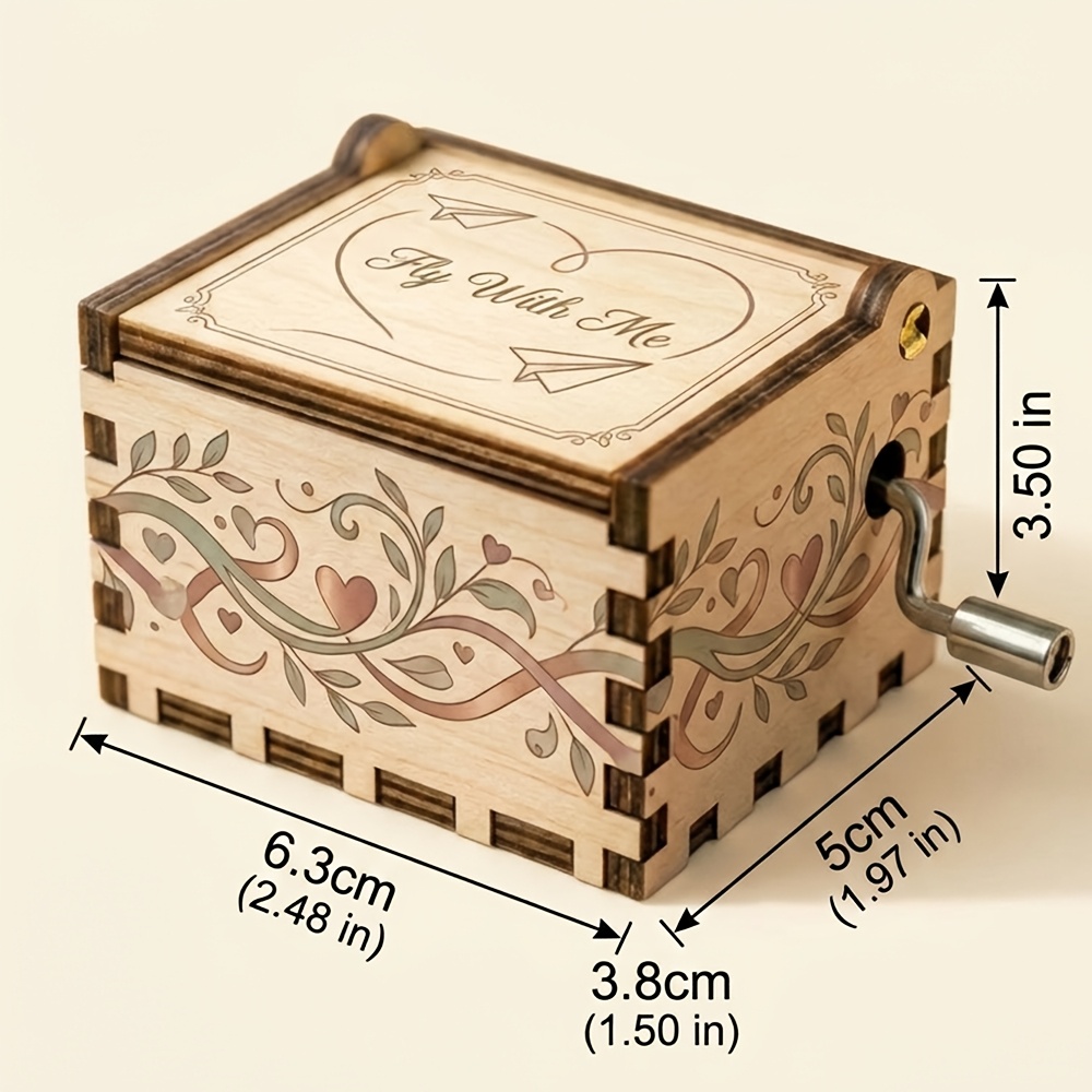 TEMU 1pc 1pcs Personalized Name/text Hand-cranked Wooden Musical Box - Custom Lullaby Music Box With Wood, Suitable For Weddings, Birthdays,, Bedside