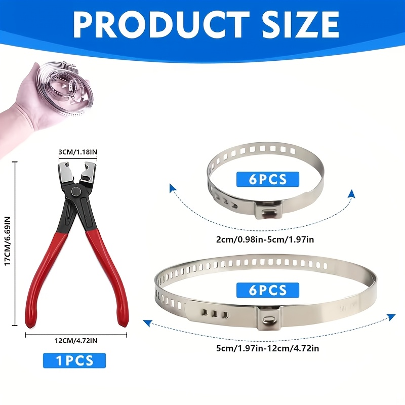 TEMU 12pcs Bushing Clamp Set With 1 Pair Of Pliers, Cv Dust Cover Clamps, Automotive Ball Joint Clamps, Single-ear Tube Clamps, Suitable For 20-50mm