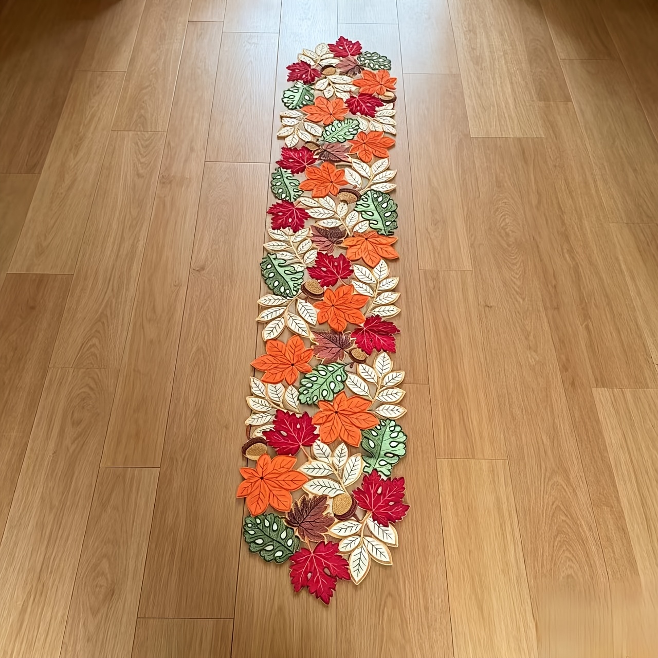 TEMU Winter Thanksgiving Colored Maple Leaf Stickers, Hollowed Out Embroidered Tablecloths, Table Flags, Family Gatherings, Dining Tables, Coffee