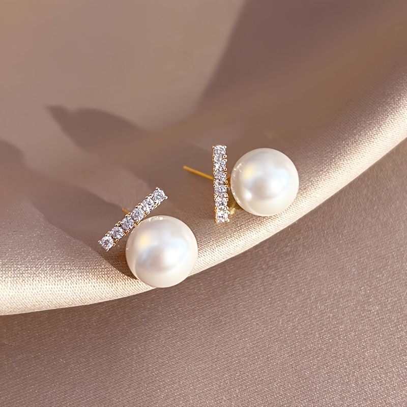 TEMU Un Par de Elegantes y Minimalistas Pendientes de Perla de Una Sola Hilo, con un Diseño y Premium. Ideales para el Uso y Fiestas, Perfectos como