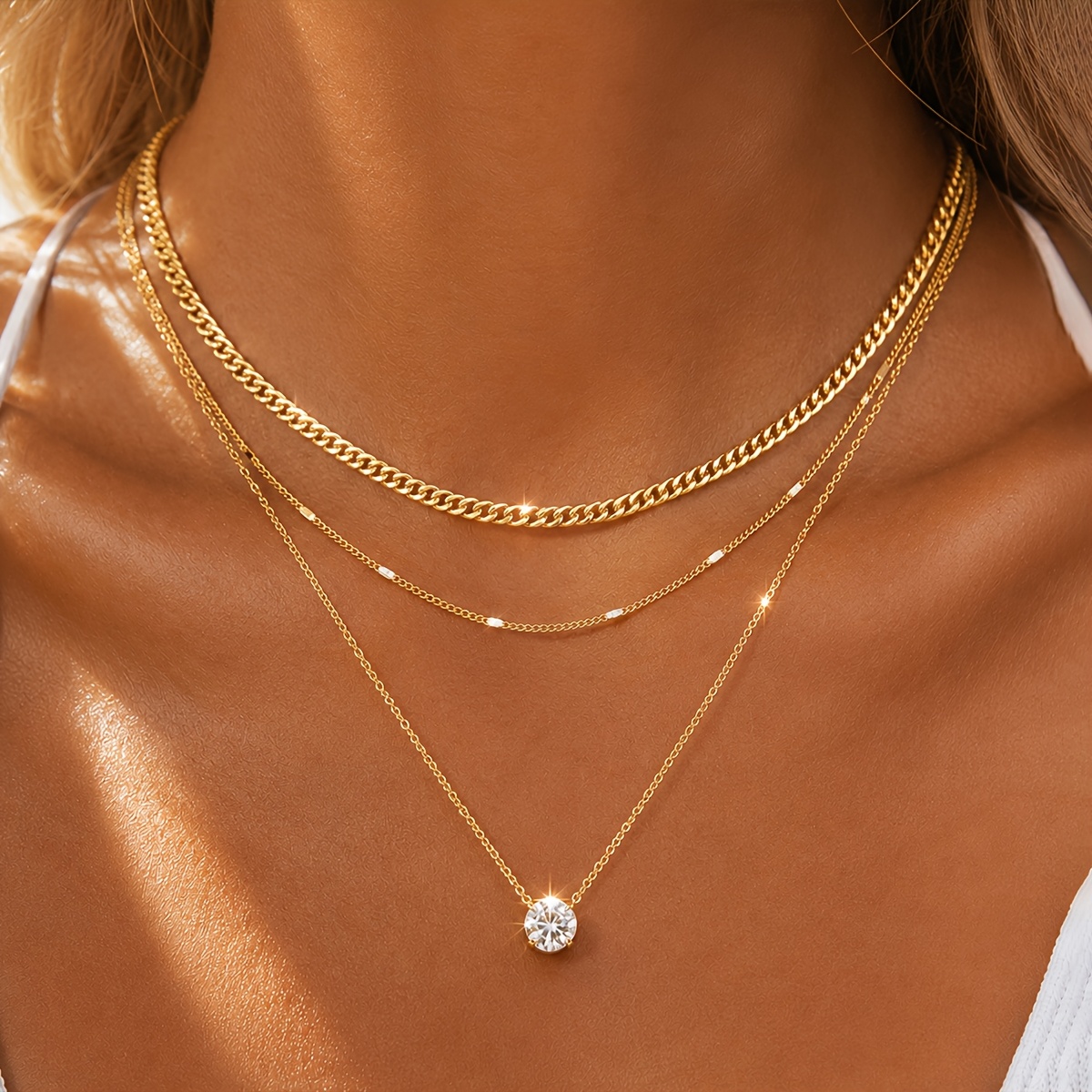 Women's 18K Gold Plated Layered Necklace Set