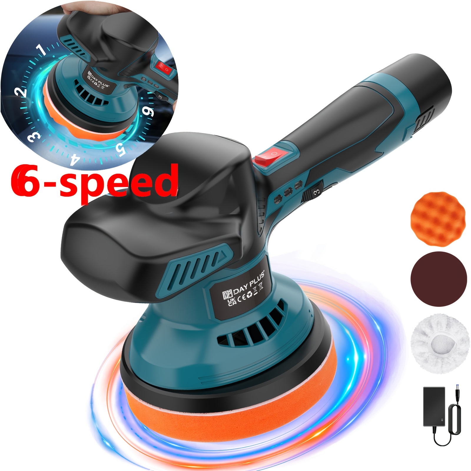 Image of 6-speed Variable Speed Electric Car Polisher Buffer, Portable Orbital Polisher With 12mm Orbit, Rechargeable Li- Powered, 2800-5500rpm Adjustable, Start Design For Car Surface Waxing Polishing