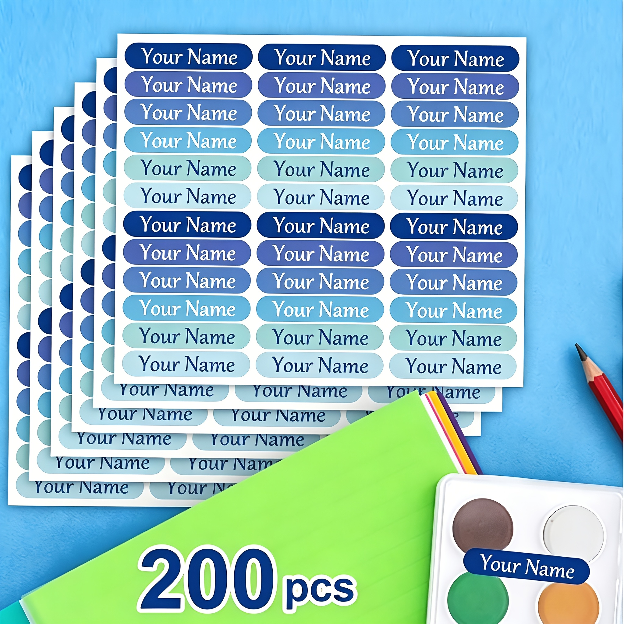 TEMU [custom Product] (1.85 X 0.35 Inches - Blue) Back-to-school Custom Name Label Stickers | Blue Self-adhesive For Pencil, Water Bottle, Lunch Box,
