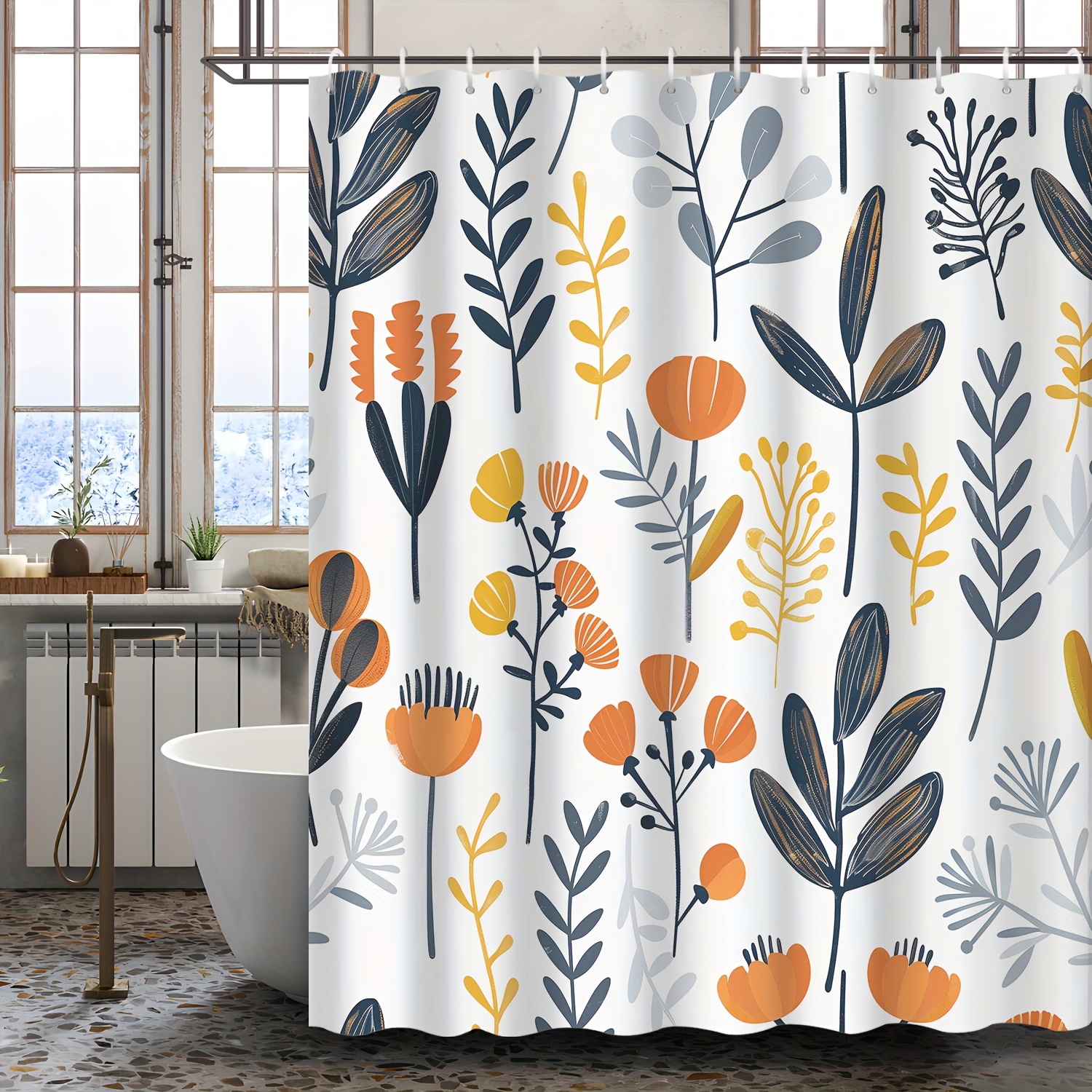 

1pc Plants Printed Shower Curtain Apartment Bathroom Shower Curtain Hanging Decoration 72inch*72inch 12