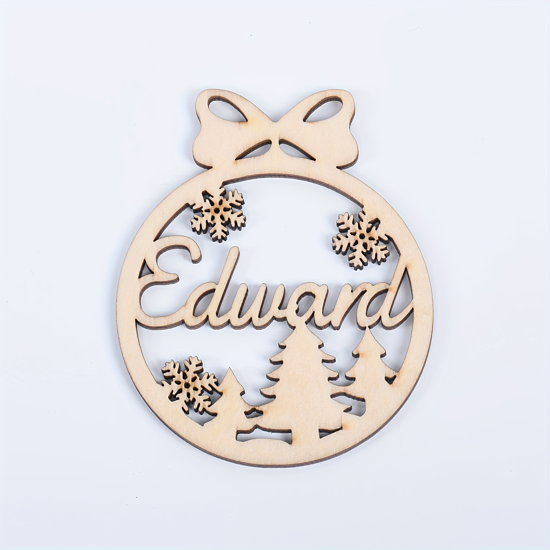 Image of Cpcraz Personalized Wooden Christmas Ball Ornament - Unique Festive Snowflake Design, Handcrafted With Name - Diy Wood Gift Pendants 1pc, Perfect Gift For