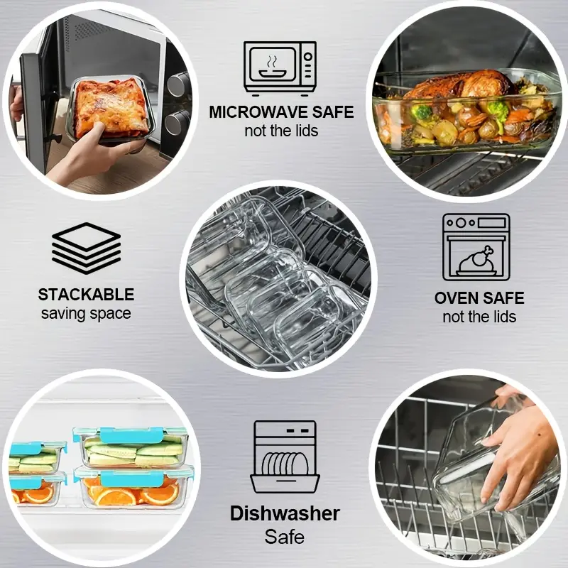 10pcs food storage containers leak proof and reusable glass meal prep containers multi purpose clear food storage containers with sealing lids for camping picnics schools and offices kitchen organizer and storage kitchen accessories Product details 2