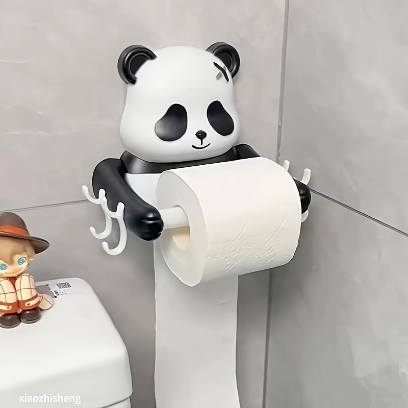 TEMU Wall-mounted Panda Toilet Paper Holder - Cute Cartoon Style, Easy Install No-drill Bathroom Accessory, Durable Plastic Material, Waterproof Space-saving Design