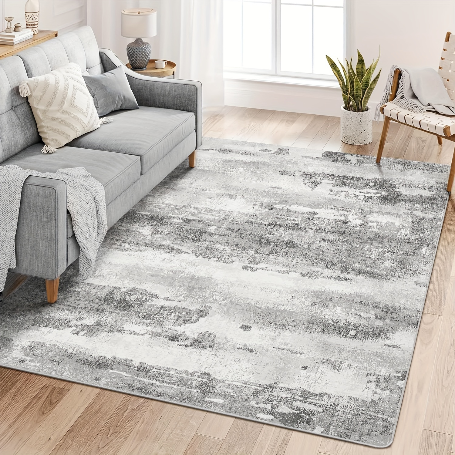 

Area Rugs For Living Room Bedroom Machine Washable Large Gray Area Rug Abstract Soft Rug, Indoor Floor Cover, Lightweight Rug With Non Slip Rubber Backing