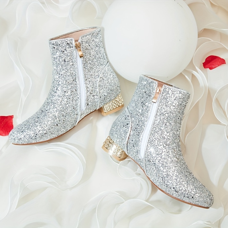 botas lentejuelas brillantes mujer punta redonda Temu