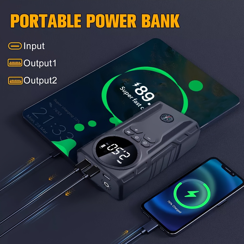 5 in 1 portable car jump starter kit with air compressor tire inflator led flashlight power bank 3   flashlight lcd display wireless emergency battery charger for on the go   Product details 2
