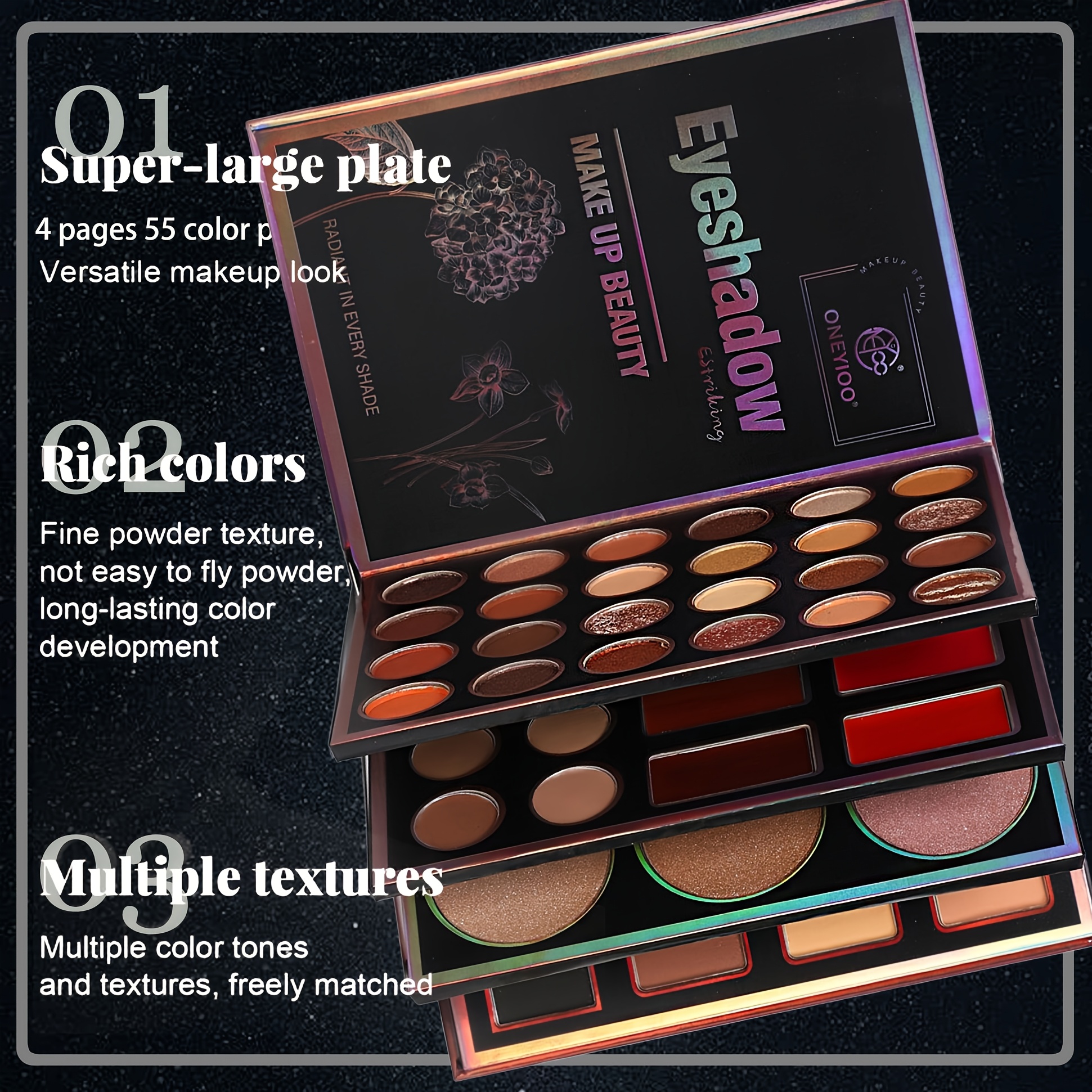 [Makeup Palette] 55 Colors 4-Page Makeup Palette | 24 Eyeshadow Shades, 6 Lip Colors, 9 Contour & Concealer Shades, 6 Highlighter & Eyeshadow Palettes in Berry, Pink, Purple, Red, Golden - Perfect Gift for Women on Special Occasions, Makeup Accessories
