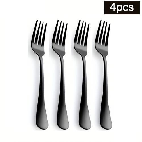 4pcs black stainless steel dessert fork set fruit forks salad forks dinner forks classic minimalist style kitchenware mirror polished dishwasher safe