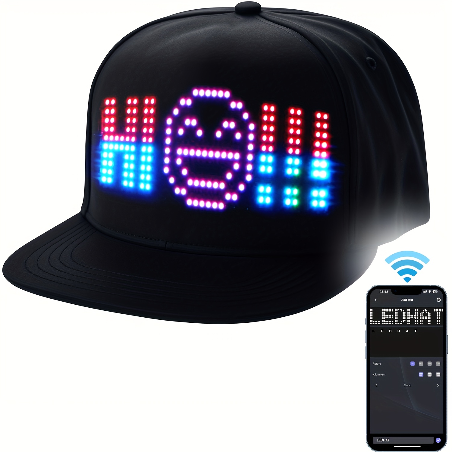 

1pc Led Party Hat - 16x32 , Wireless App Control For Text & Graphics, Usb Rechargeable, Lightweight, Ideal For Outdoor Events, Parties, Camping - Black