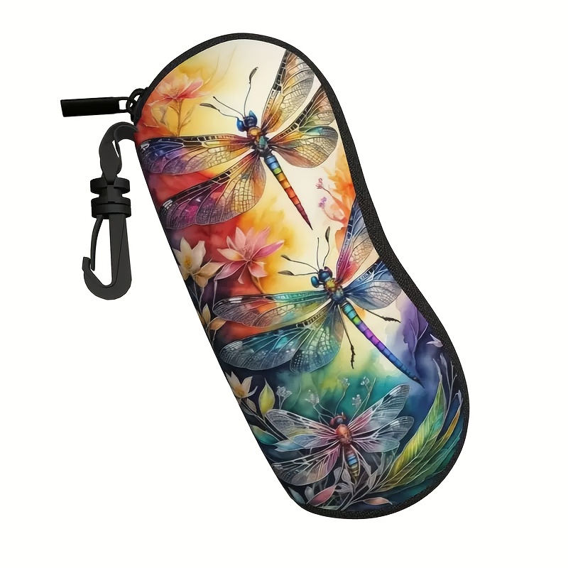 

1pc Artistic Dragonfly Sunglass Case, Lightweight Portable Soft Neoprene Zippered Eyeglass Pouch, Protective Glasses Holder For All Sizes, Unisex, Synthetic Rubber Material, Single