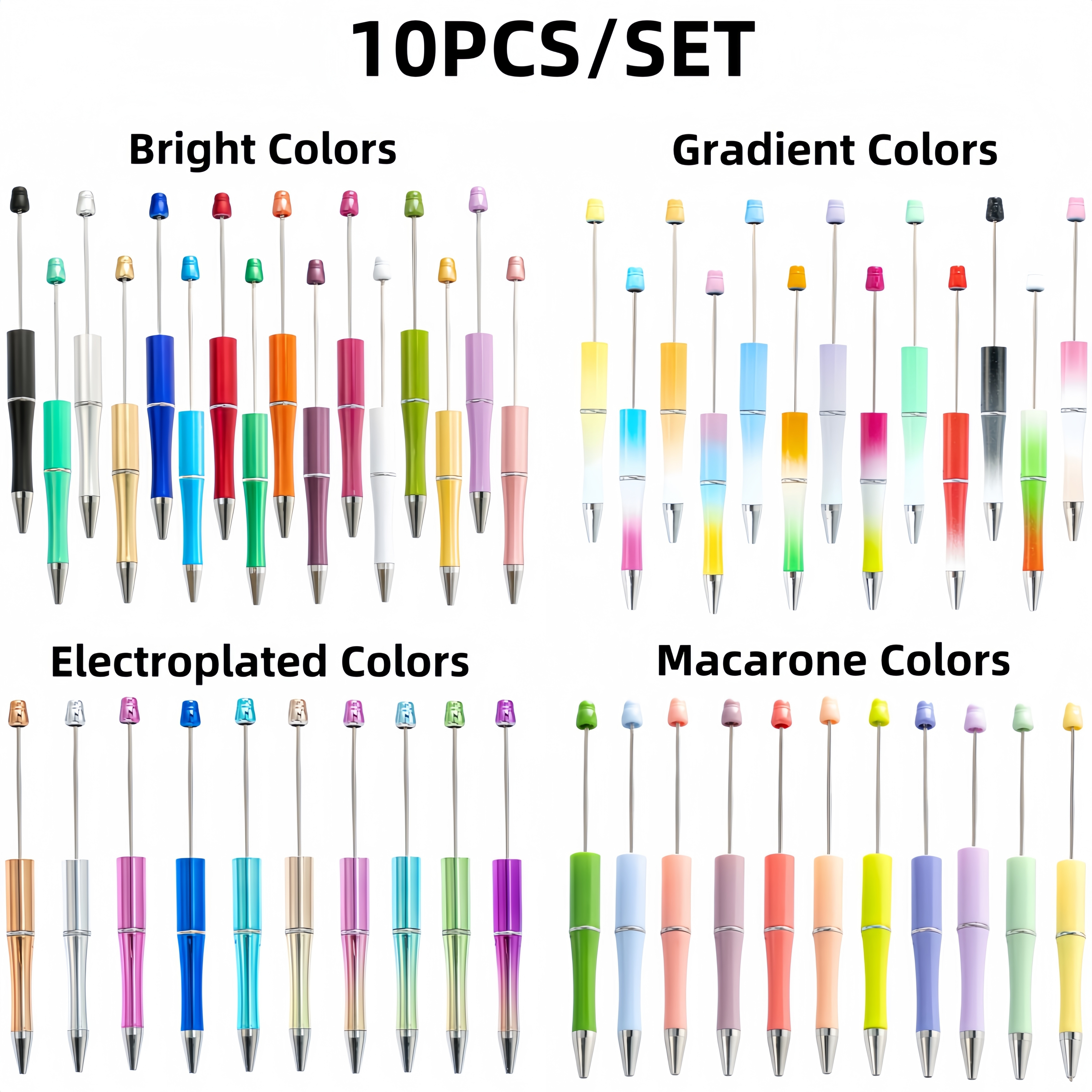

10pcs Random Color Bright Colors Series Plastic Bead Pens - Perfect For Diy With Wood, Acrylic, Or Silicone Beads - Ideal For Office, School, Or As A Gift For Friends And Family