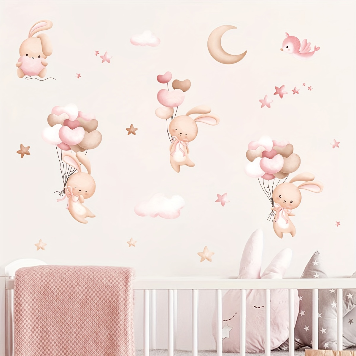 

Cartoon Rabbit Balloon Pvc Wall Sticker, Self-adhesive Removable Wall Decor Decals For Bedroom, Living Room, Entryway - 1pc