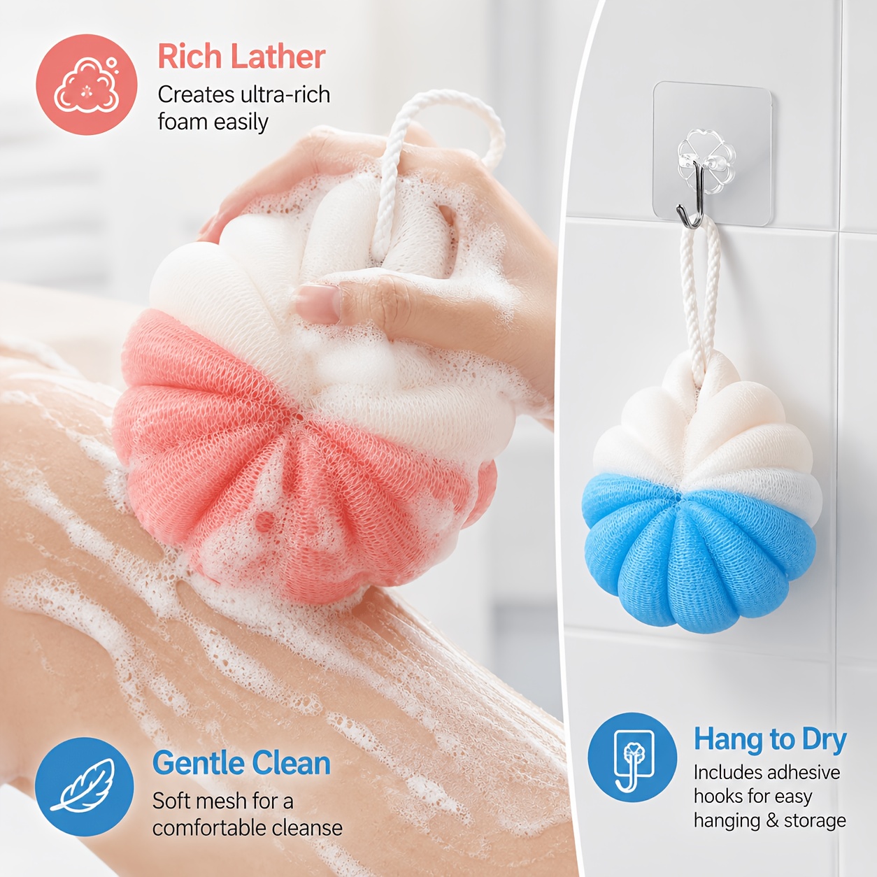 4pcs Set of Dual-Color Mesh Bathing Balls with Hooks