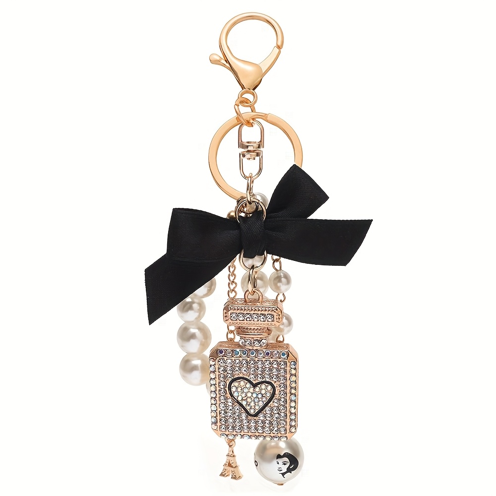 Fashion -encrusted Women' Charm Keychain With Bow And Heart Bottle Key Pendant, Trendy Key Bag Accessory