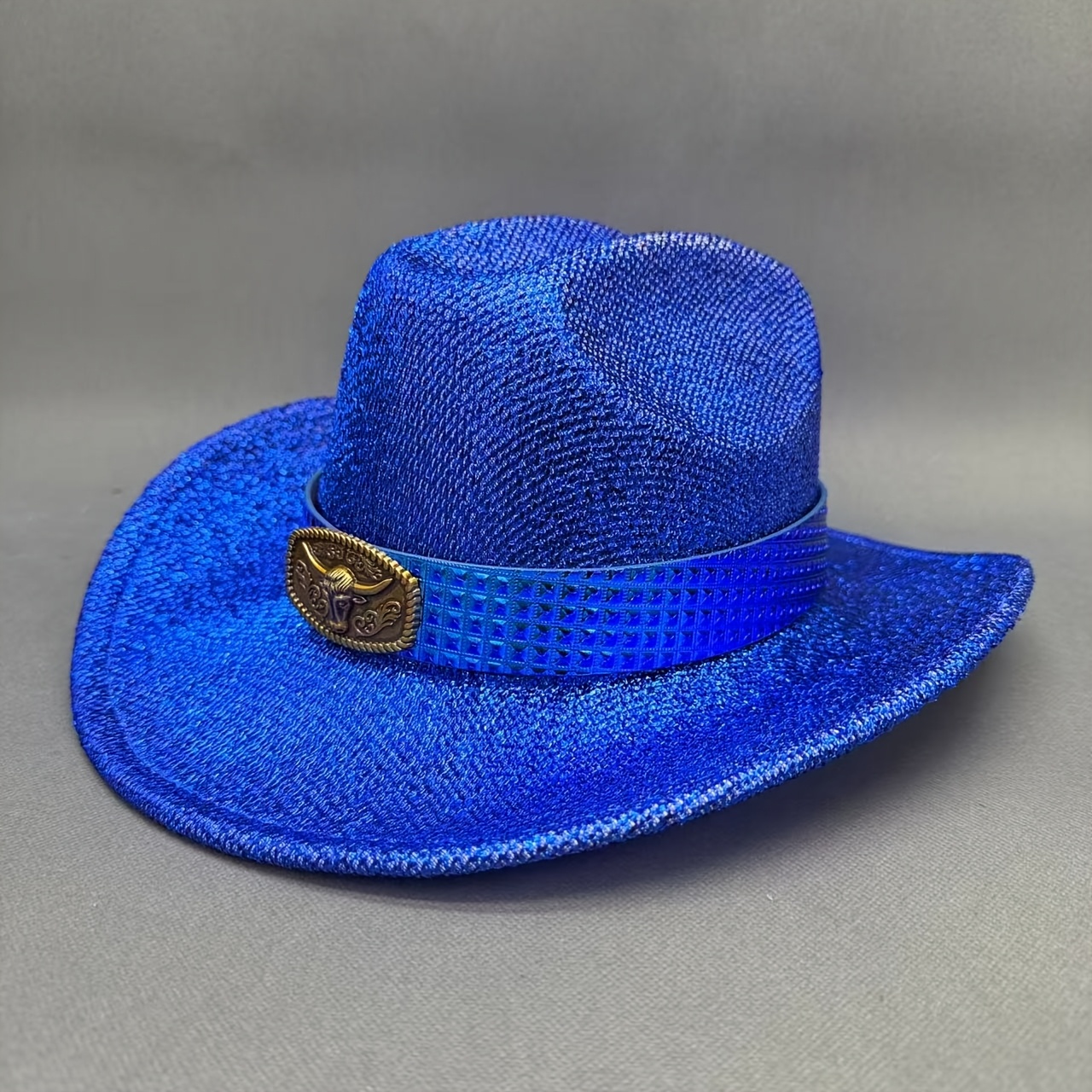 TEMU Sombrero de vaquero dorado con concha de cabeza de , dorado, sombrero iridiscente de , sombrero de disco, disfraz de , sombrero de vaquera,