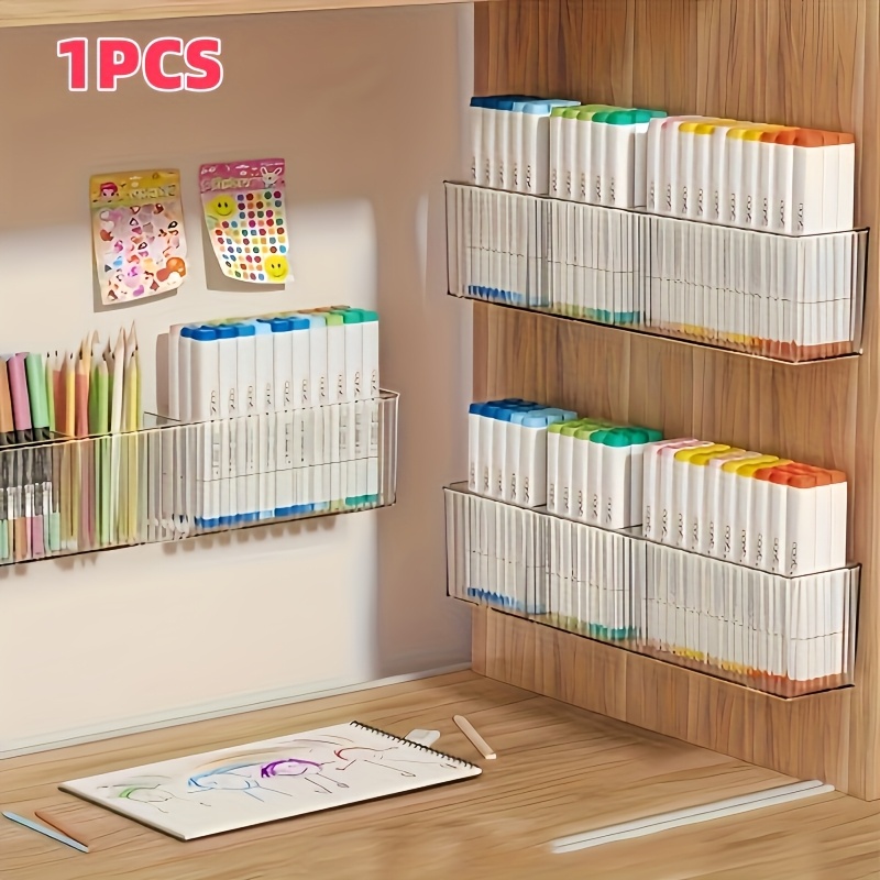 TEMU Wall-mounted Marker Storage Box - Modern Transparent Plastic Storage Box With Design, Suitable For Art Supplies, Watercolor Pencils And Office