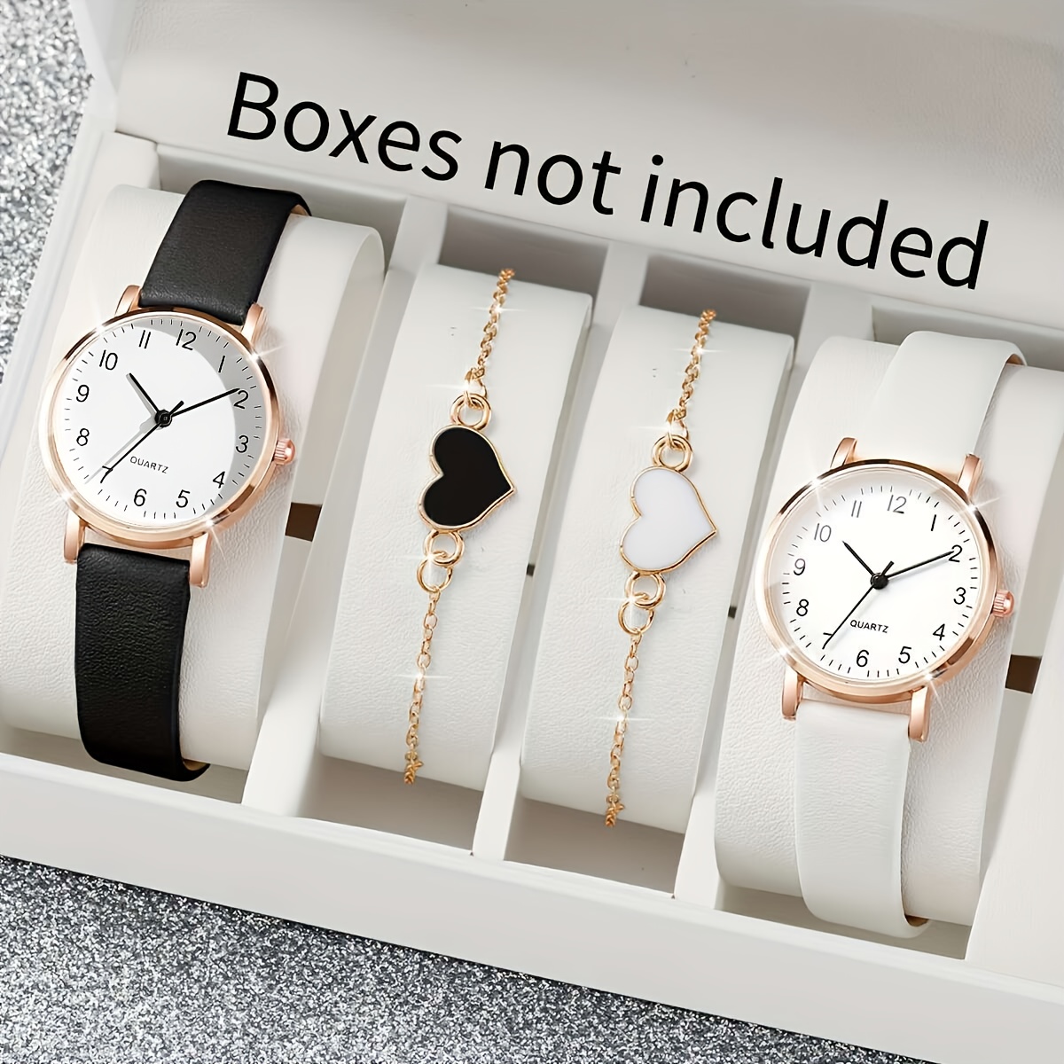 4pcs Set / Compact Dial Women's Stylish Watch Set, Alloy Round Design, Bracelet, Faux Leather, Numbers, , Gifts For Students, Teachers, And