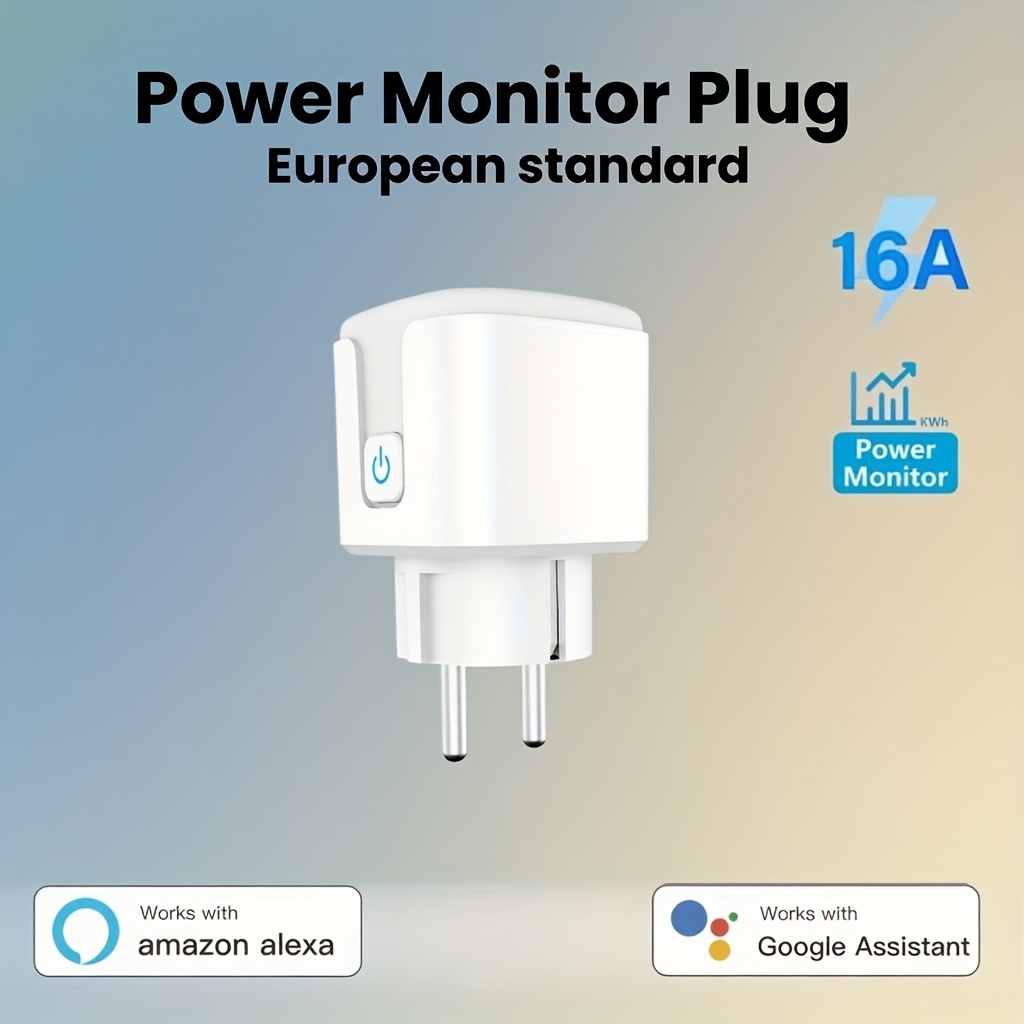Priza inteligentă tuya wifi cu ștecher european 16a, activare vocală prin alexa și google home, control de la distanță prin aplicație, funcție timer și monitorizare a consumului de energie