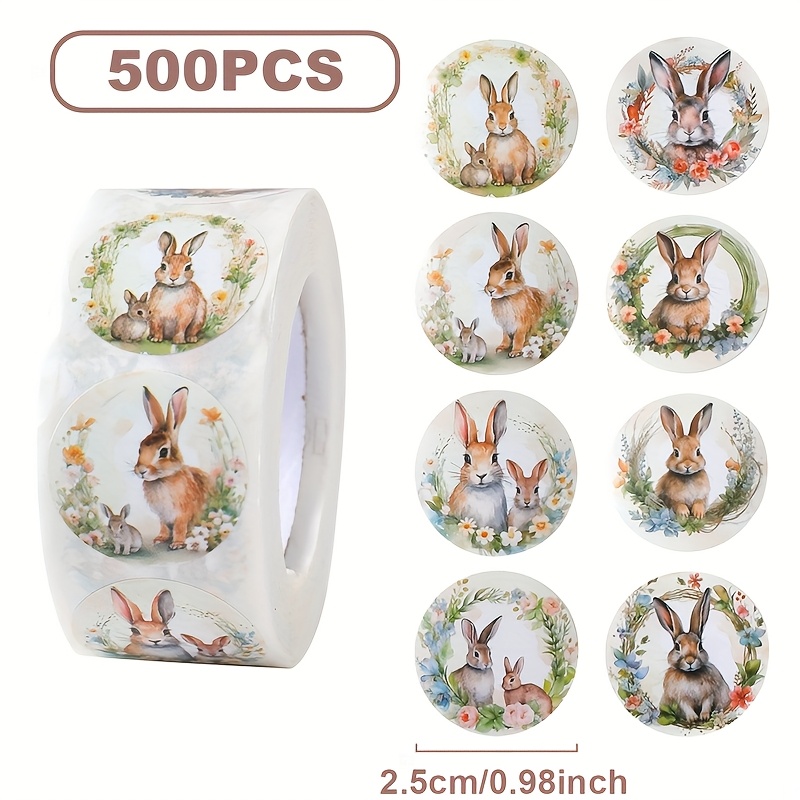 500pcs/roll, Easter Rabbit Round Stickers, Easter Vintage Rabbit Bunny Round Stickers Gift Wrap Envelope Stickers, Perfect For Theme Exquisite Easy To Peel Off