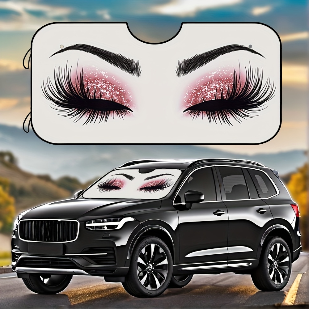 TEMU 1pc, Windshield Sunshade, Fun Red Design, Foldable Car Front Windshield Sunshade To Help Keep The Car Cool