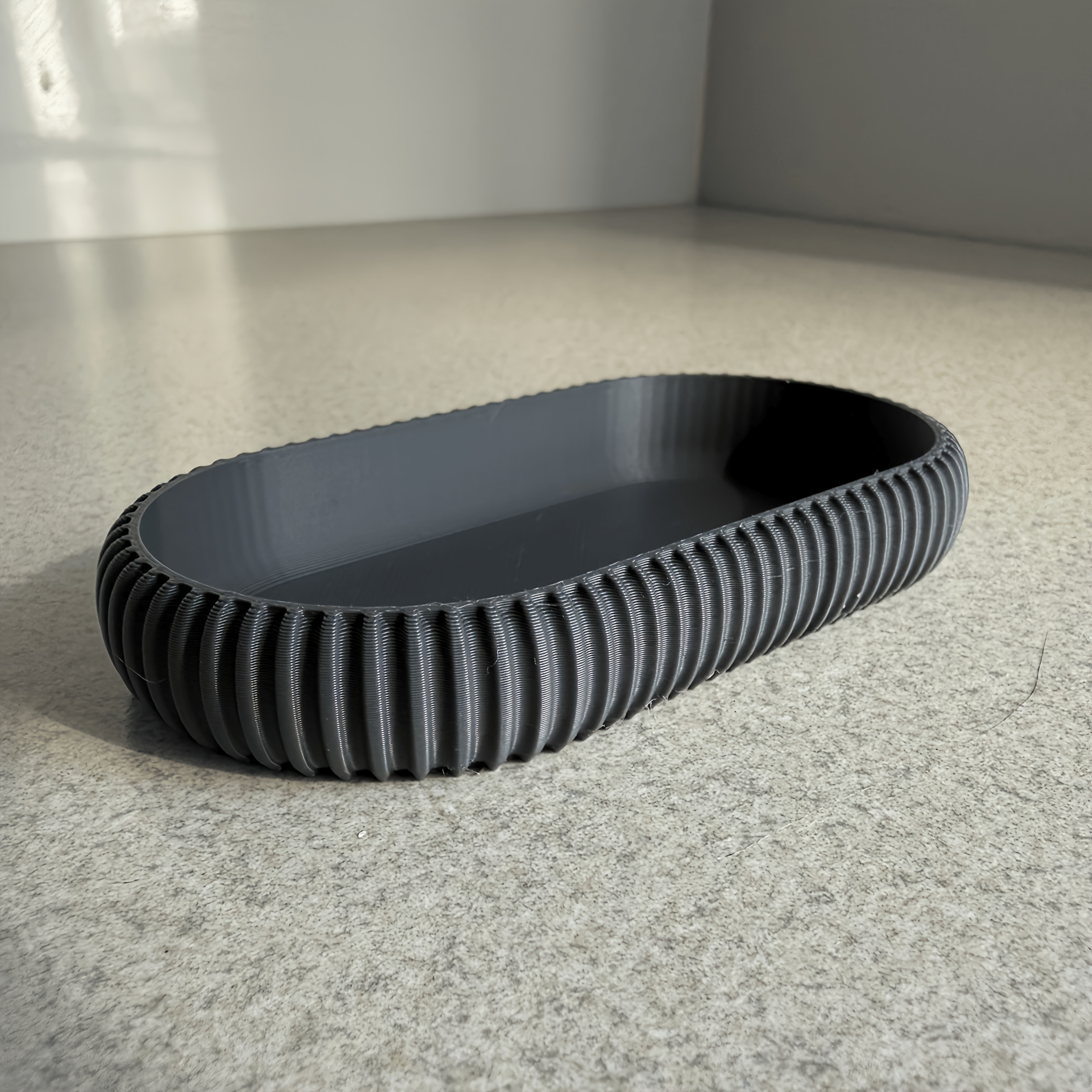 TEMU 1pc Striped Oval Storage Tray, 3d Printed Minimalist Storage Dish, Multi-functional Organizer For Entryway, Vanity, Bathroom, Desktop, For