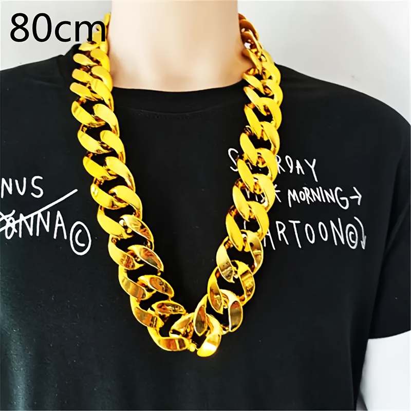 E-shop Herren Hip-Hop Dicke Kette Halskette - Übergroße goldene Kunststoffkette mit funkelndem Anhänger, Street Style Schmuck, Casual Outfit Accessoire