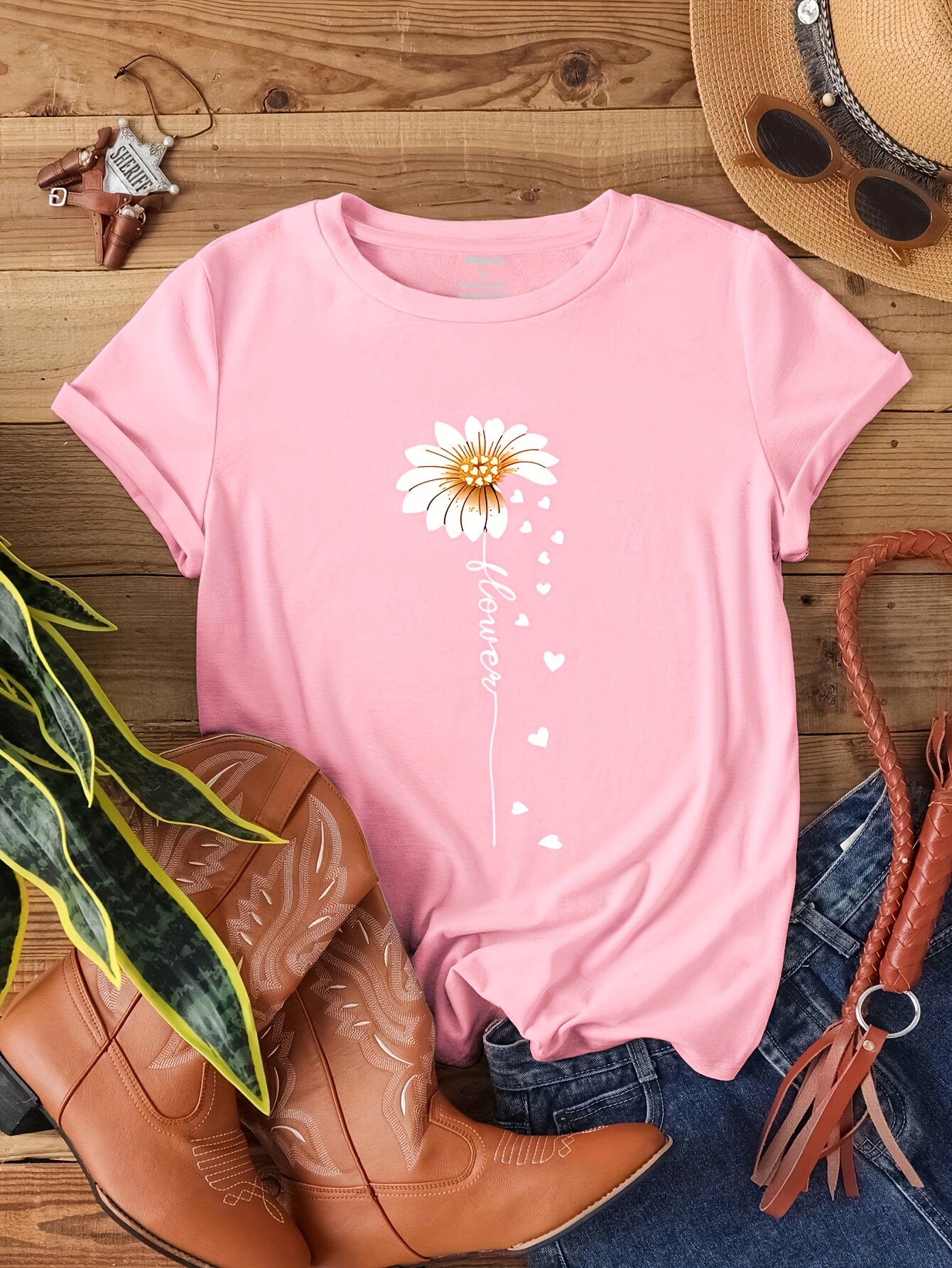 faith letter flower print t shirt casual short sleeve crew neck top womens clothing valentines day Product details 5