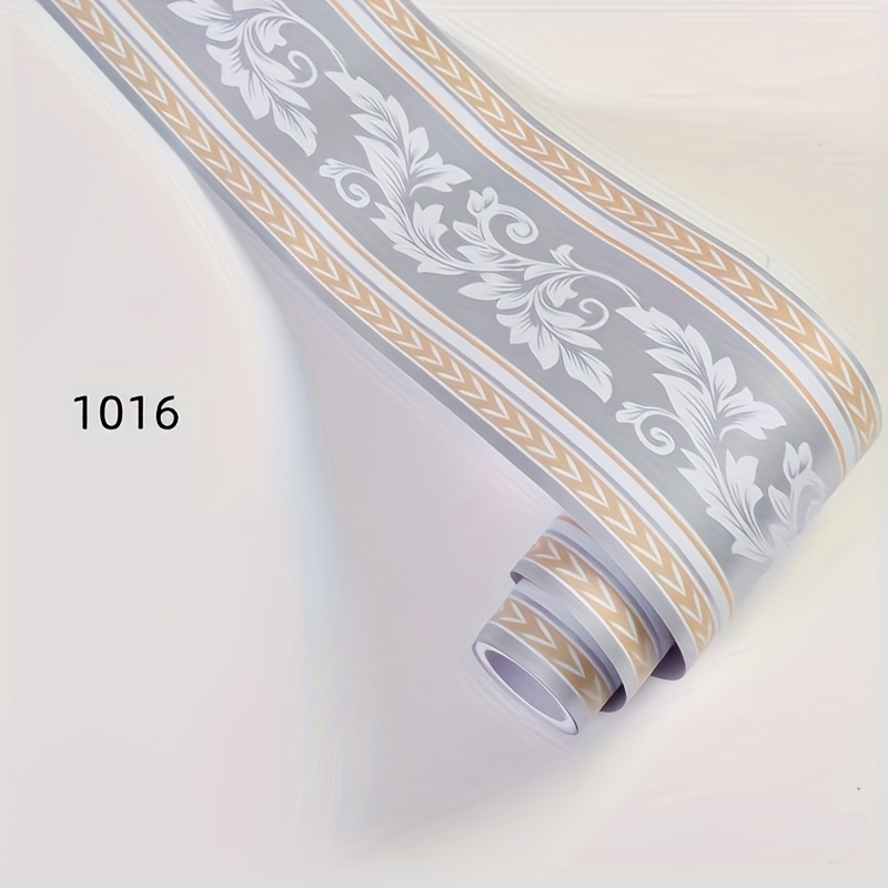Image of Silk Floral Peel And Stick Wallpaper Border Silvery Vintage Design Bedroom Room Bathroom Tile Sticker Decorative Pvc Wall Paper Edge Removable Roll Wall Decal Home Decoration