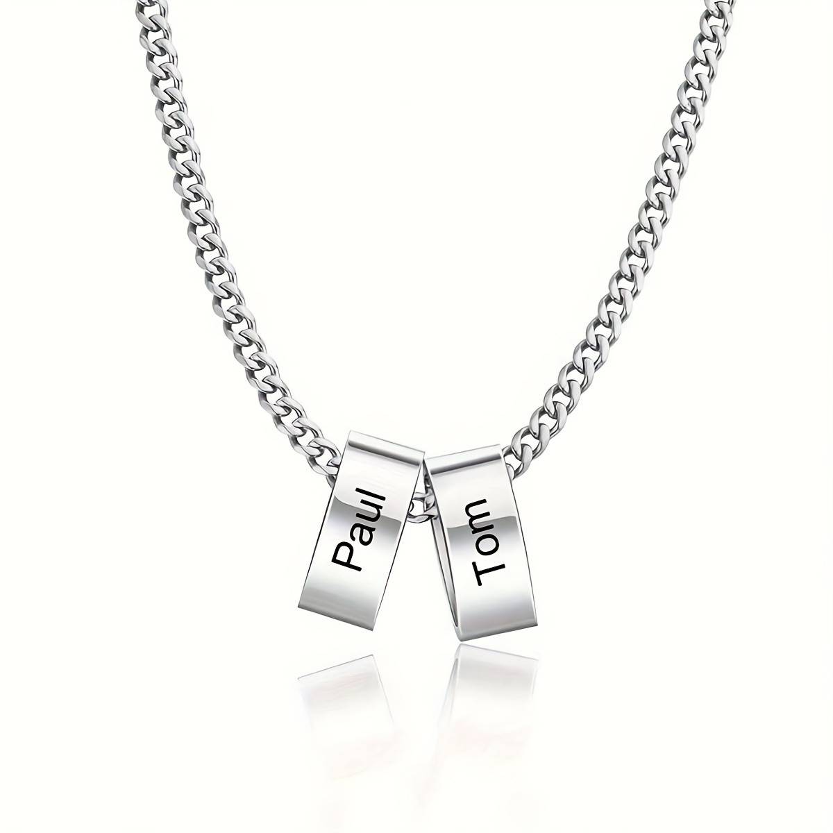 TEMU Collar personalizado de 1 pieza, collar con colgante personalizado para mujeres y hombres con 1-5 , collar de acero inoxidable plateado con