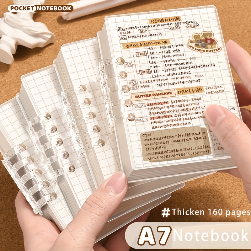 TEMU 2-pack Of Transparent Loose-leaf Notebooks With Detachable Grid Pages, Each With 80 Pages, Mini For Students And Office Use With Replaceable