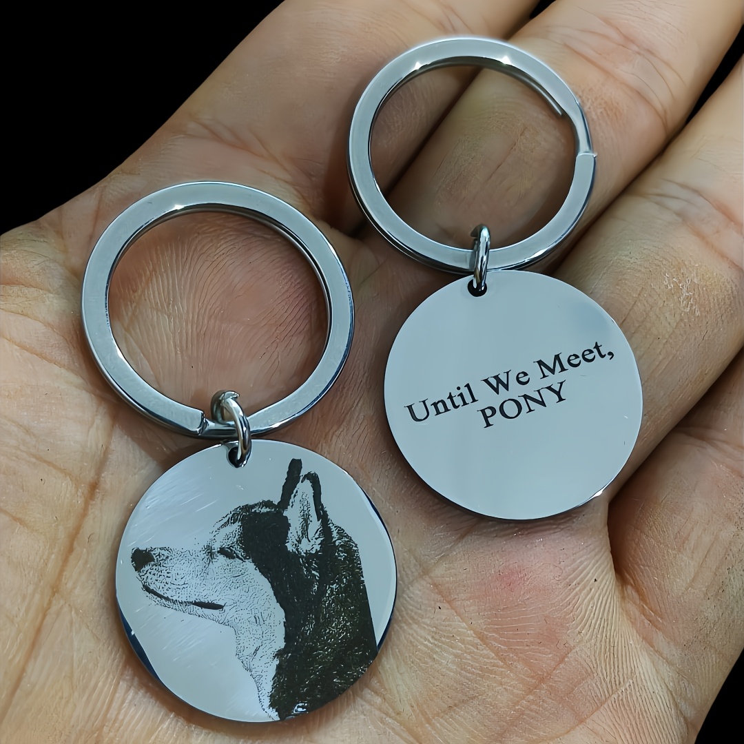 Engraved Round Pet Photo Keychain, Customizable